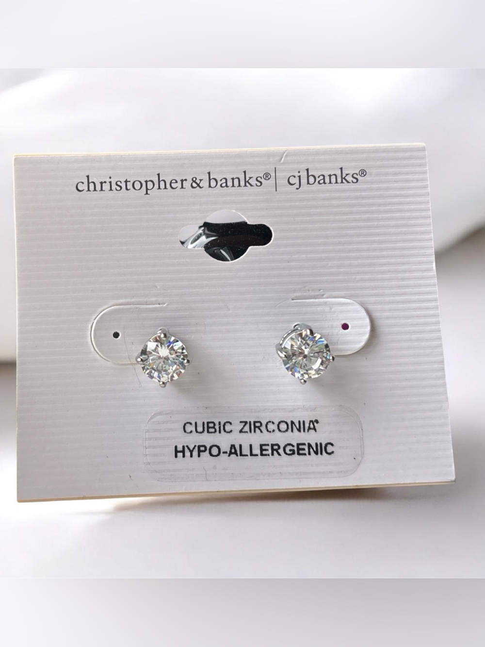 Christopher & Banks Silver-Tone Clear Cubic Zirconia Stud Earrings